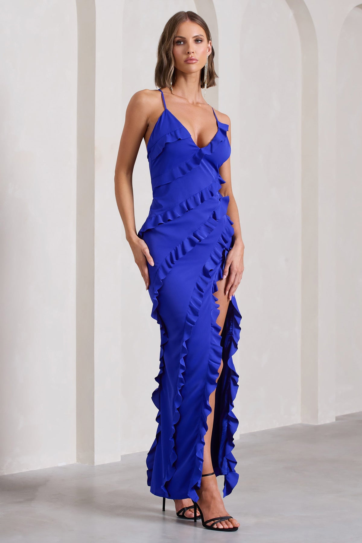 Run The World Royal Blue Sweetheart Neckline Ruffle Maxi Dress