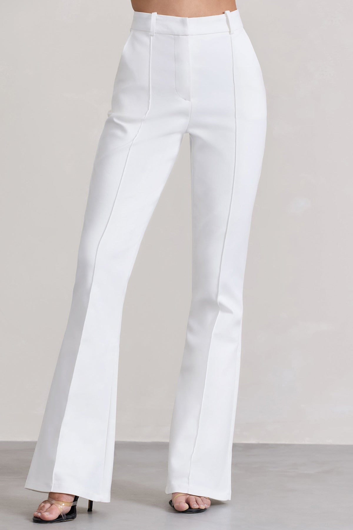 Kehlani White High Waist Flared Tailored Trousers – Club L London