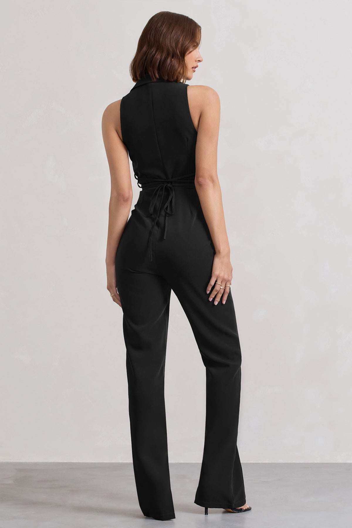 Tailored High Neck Cinched Waist Wide Leg Jumpsuit