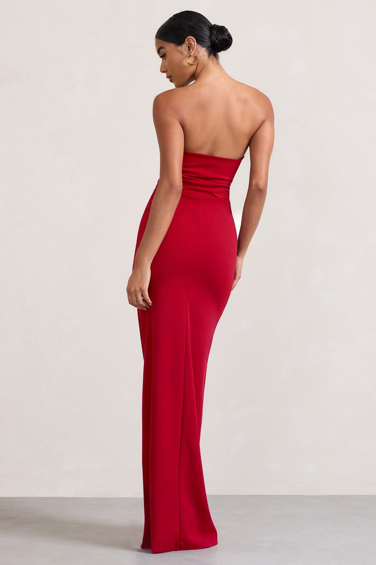 Belle of The Ball | Red Bandeau Maxi Dress with Split Hem US 6 / Red