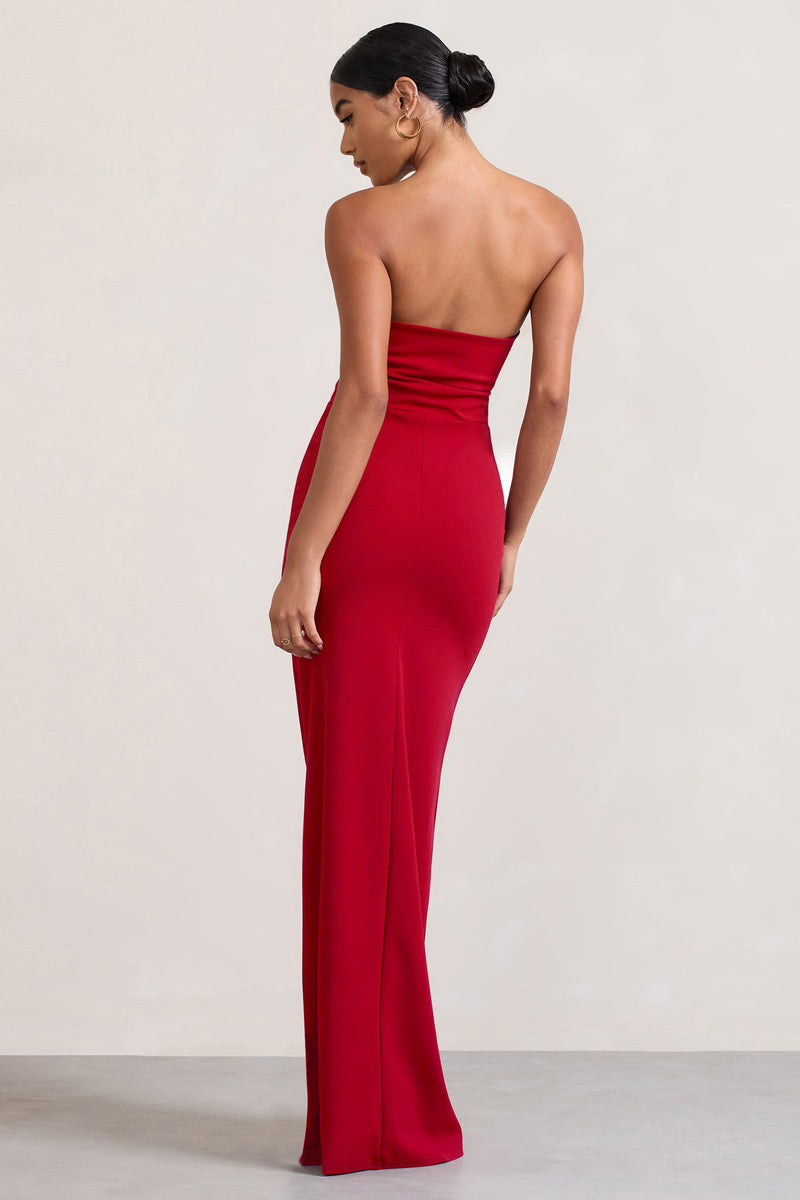 Belle of The Ball Red Bandeau Maxi Dress With Split Hem – Club L London ...