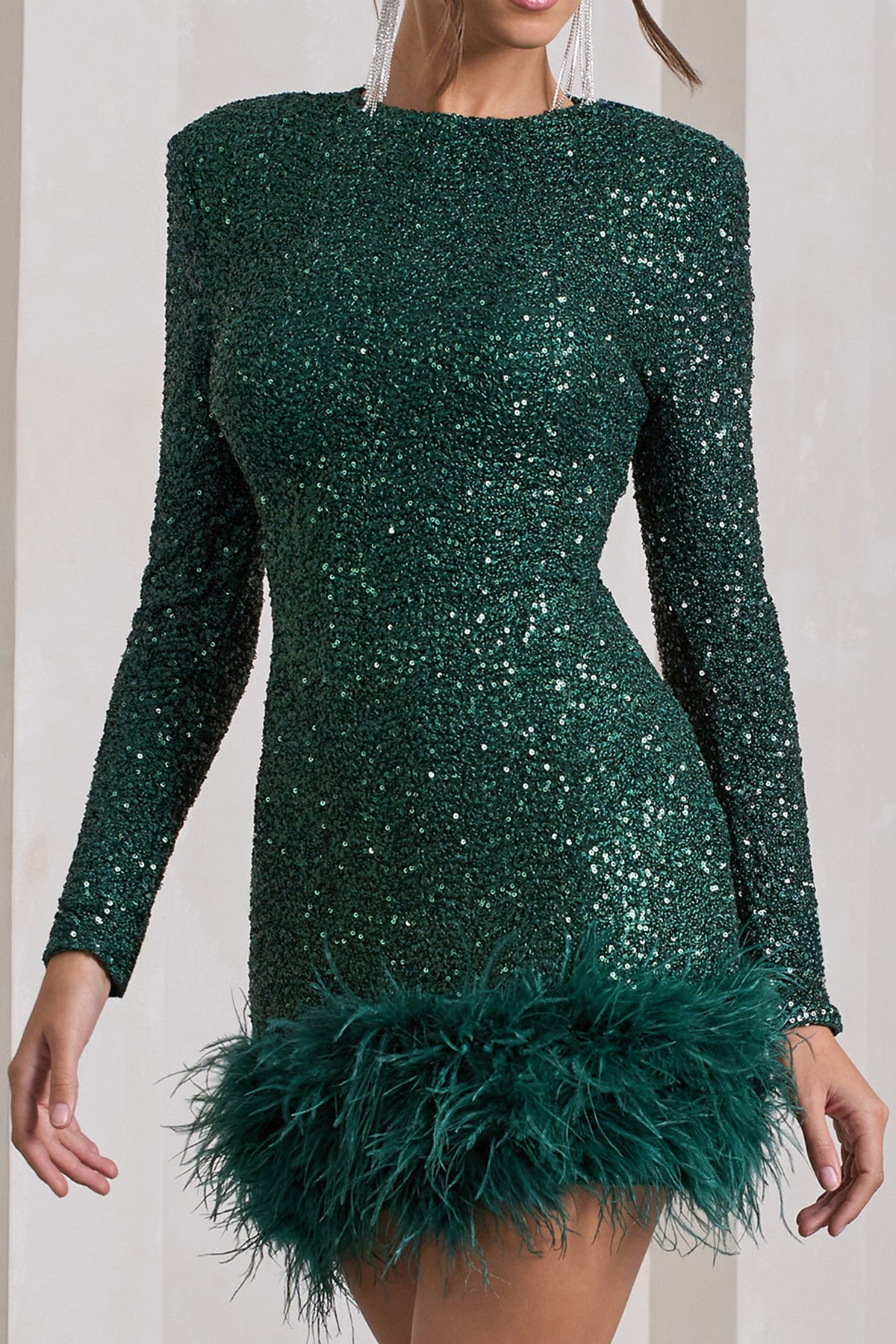 Mint Velvet Green Feather Mini Dress