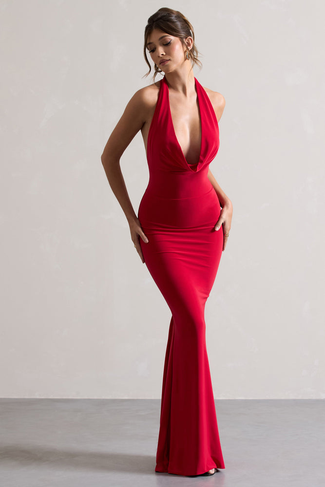 Milani Red Backless Cowl Neck Fishtail Maxi Dress Club L London - USA Milani Red Backless Cowl Neck Fishtail Maxi Dress Club L London - USA