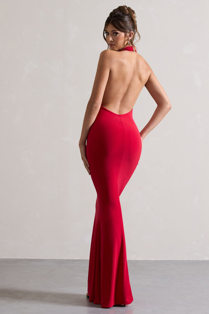 Milani Red Backless Cowl Neck Fishtail Maxi Dress Club L London - USA Milani Red Backless Cowl Neck Fishtail Maxi Dress Club L London - USA