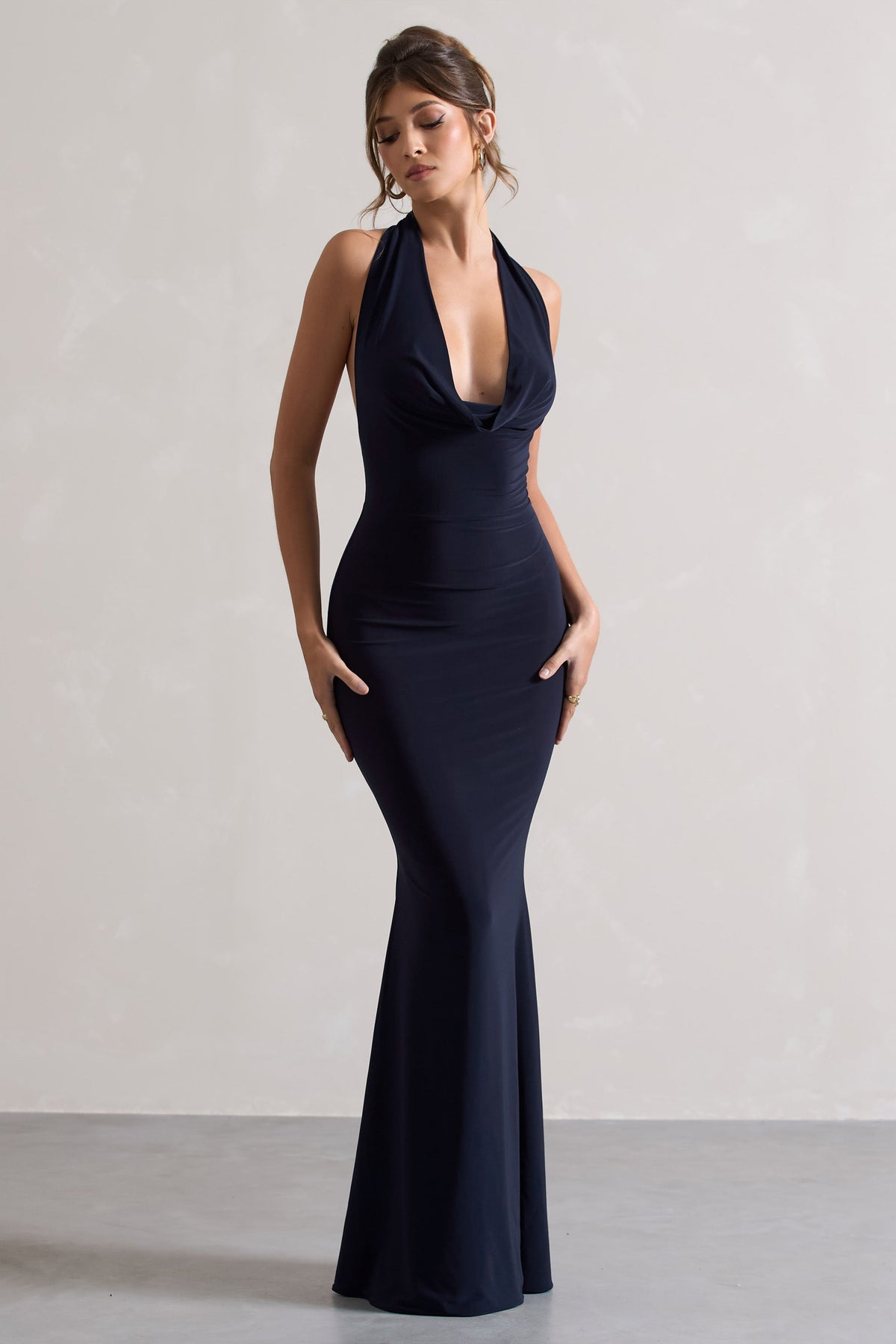 Strapless Scoop Back Maxi Bridesmaid Dress With Front Slit In Cobalt Blue