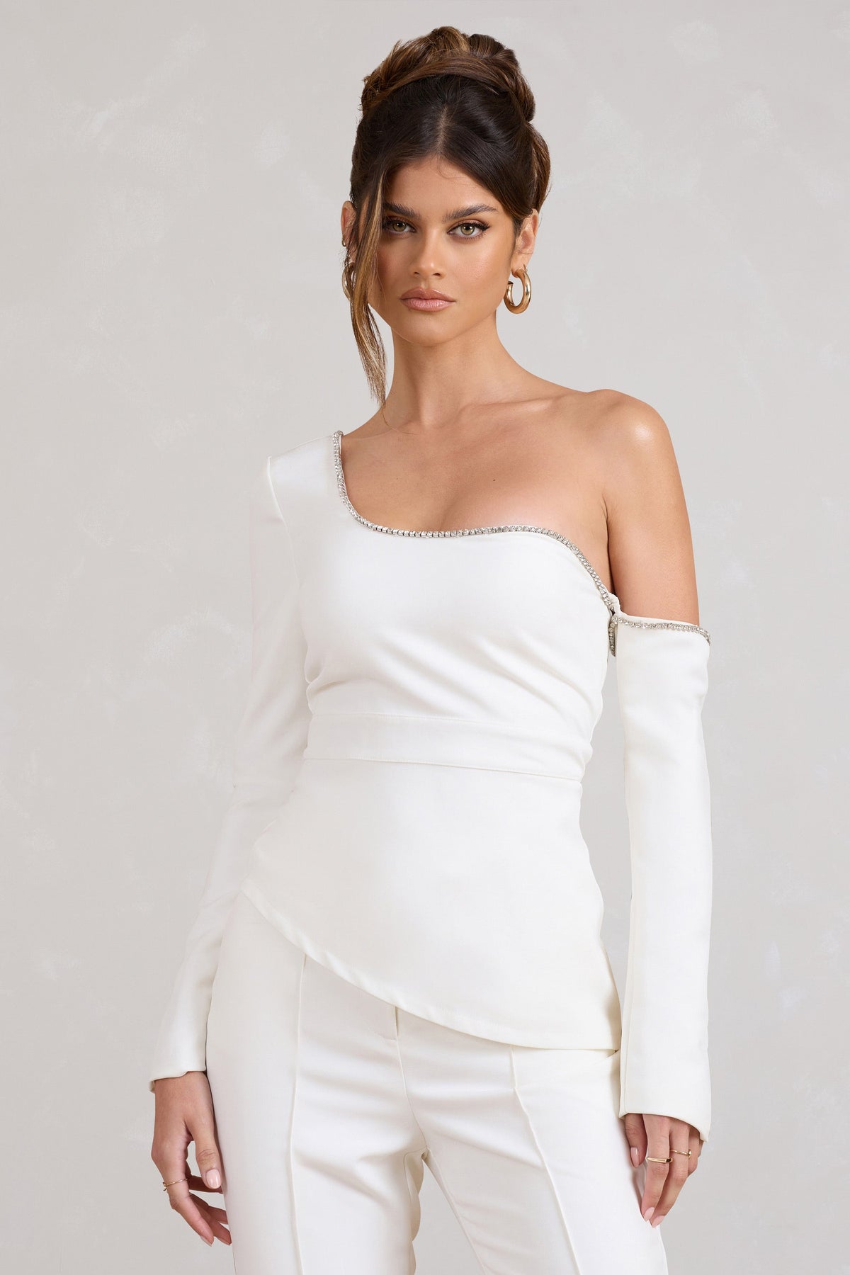 Lena White Asymmetric Top With Diamante Trim – Club L London - USA