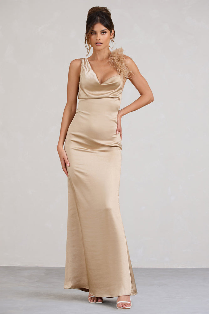 Champagne strappy slinky store cowl maxi dress