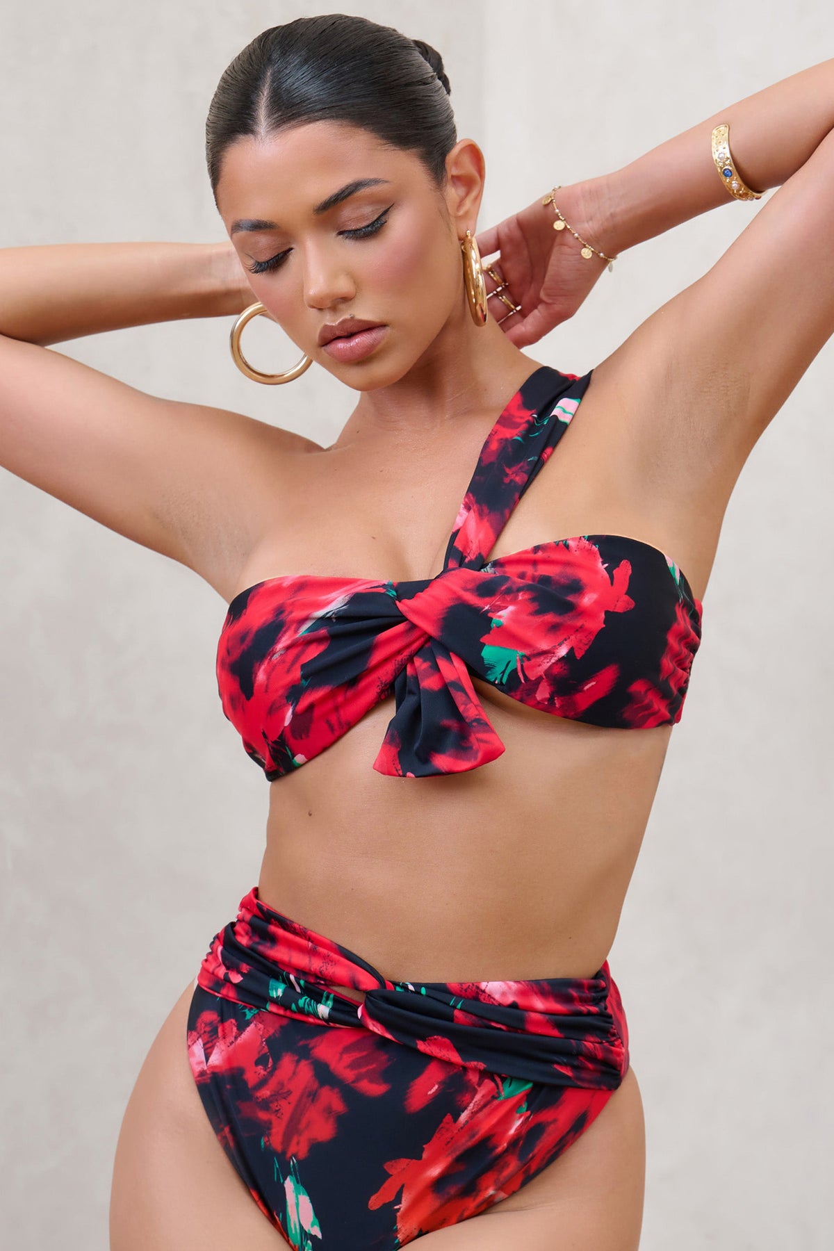 Bowline | Multi Print One Shoulder Knotted Bikini Top - Club L London - USA