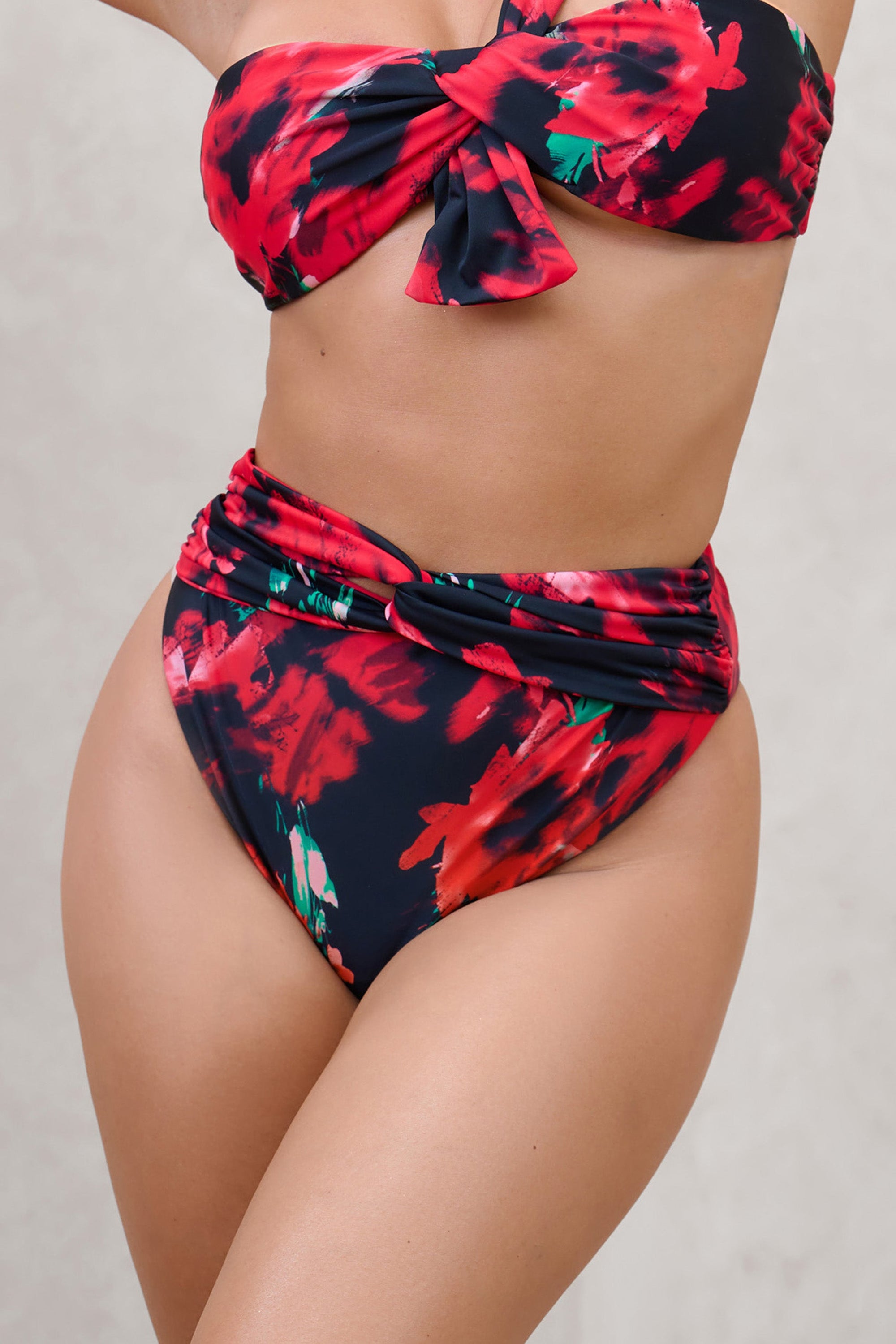 High Tide | Multi Print High Waisted Twist Front Bikini Bottoms - Club L London - USA