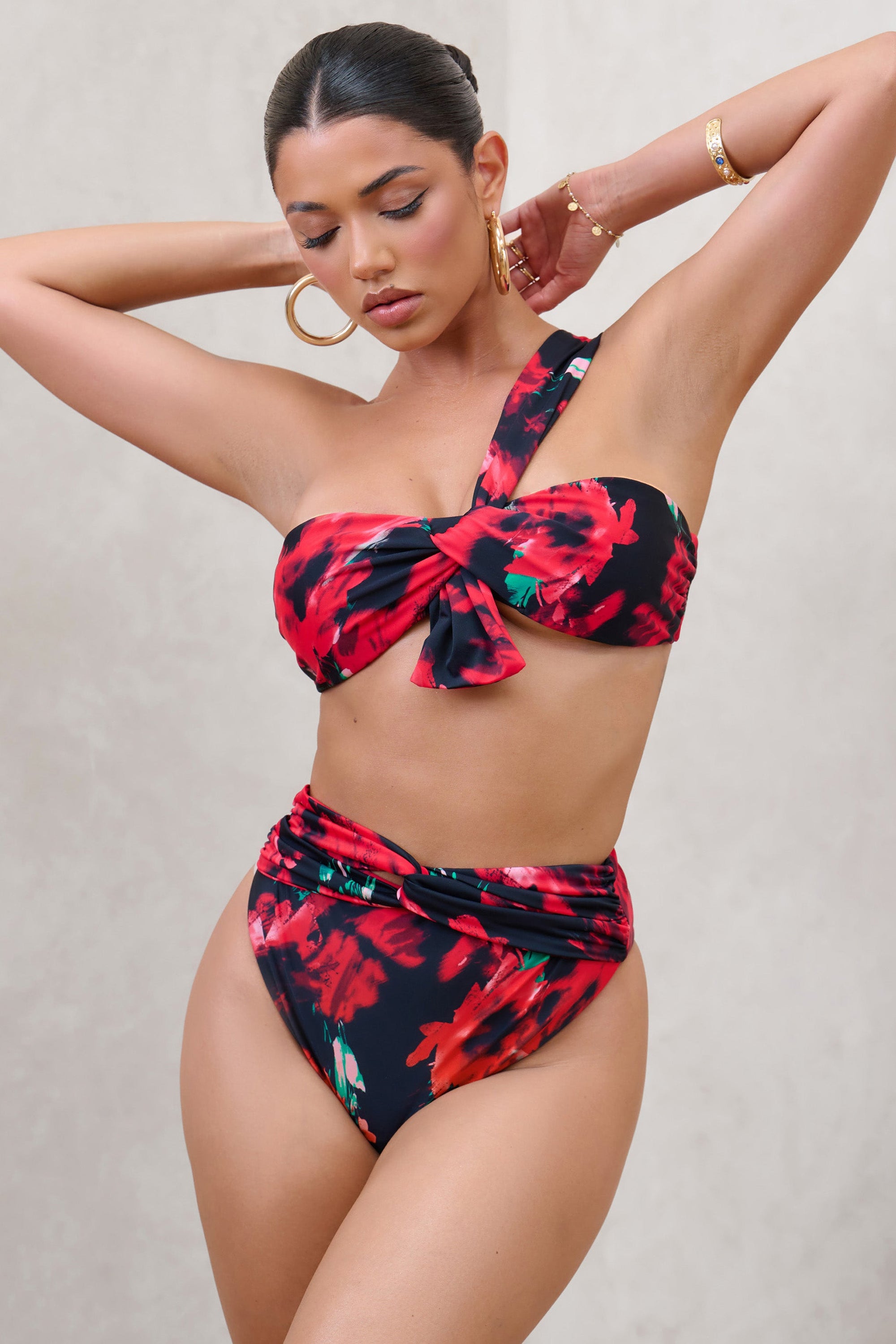 High Tide | Multi Print High Waisted Twist Front Bikini Bottoms - Club L London - USA