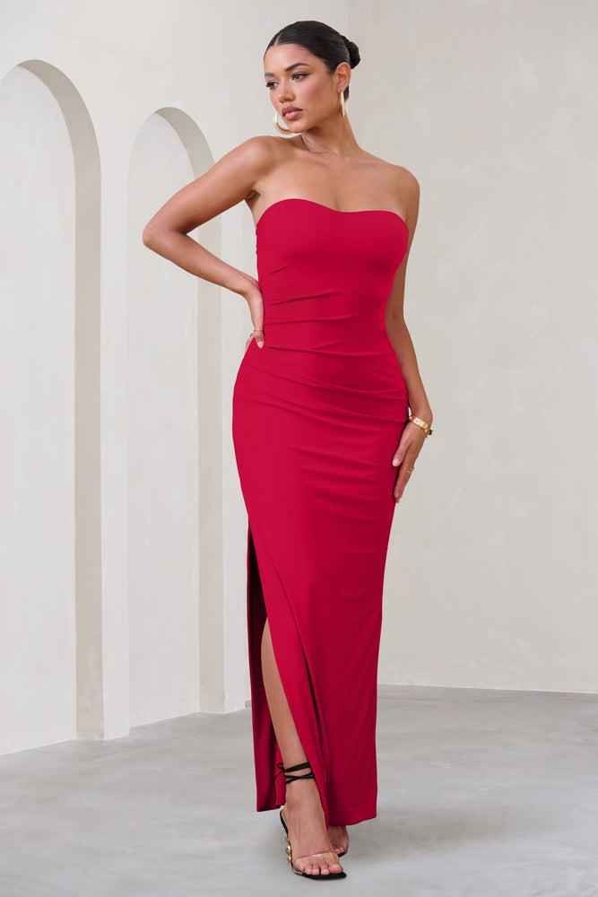 Manon Red Sweetheart Bandeau Maxi Dress With Thigh Split – Club L London -  USA