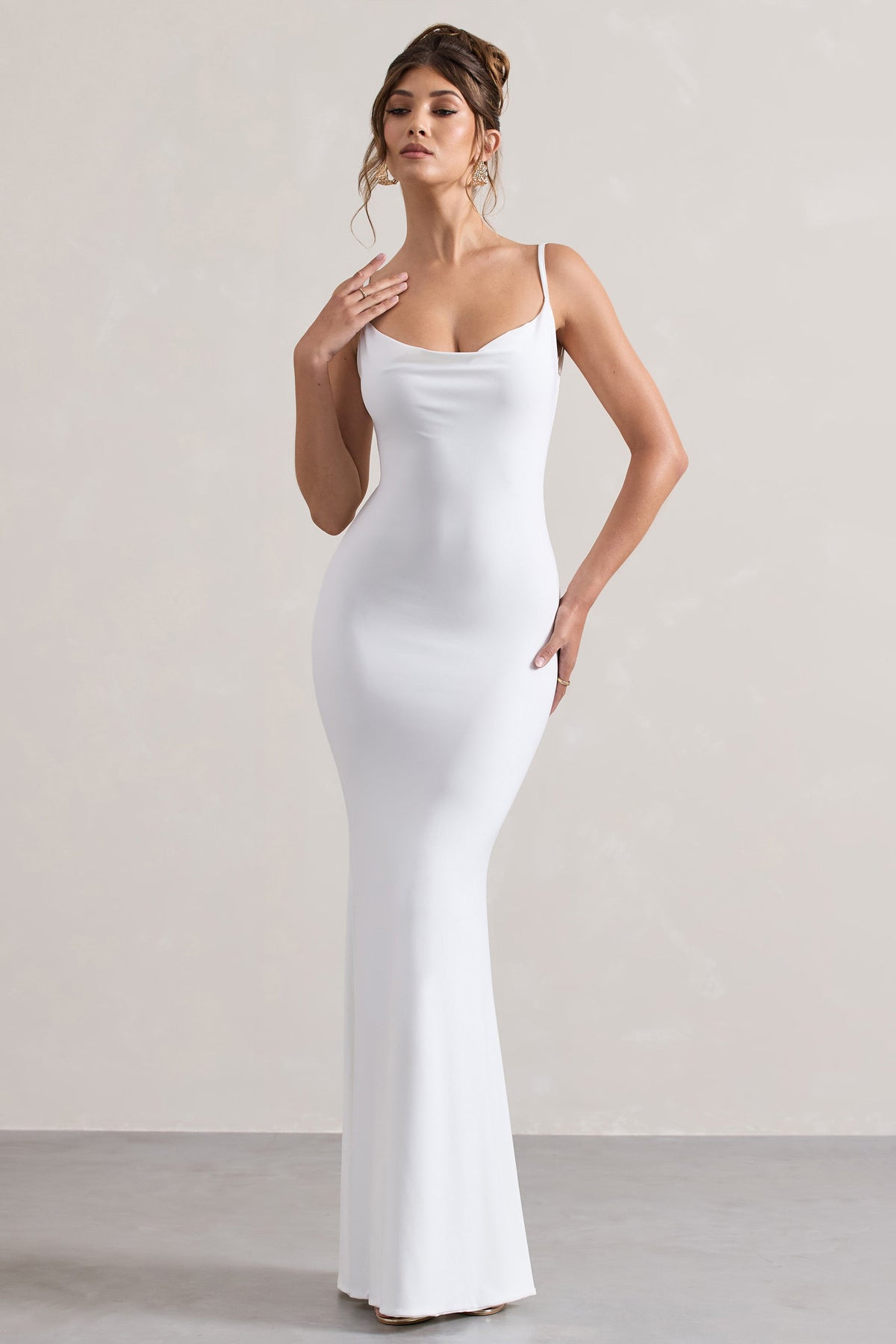 Francoise White Cowl Neck Backless Maxi Dress With Lace Insert – Club L ...