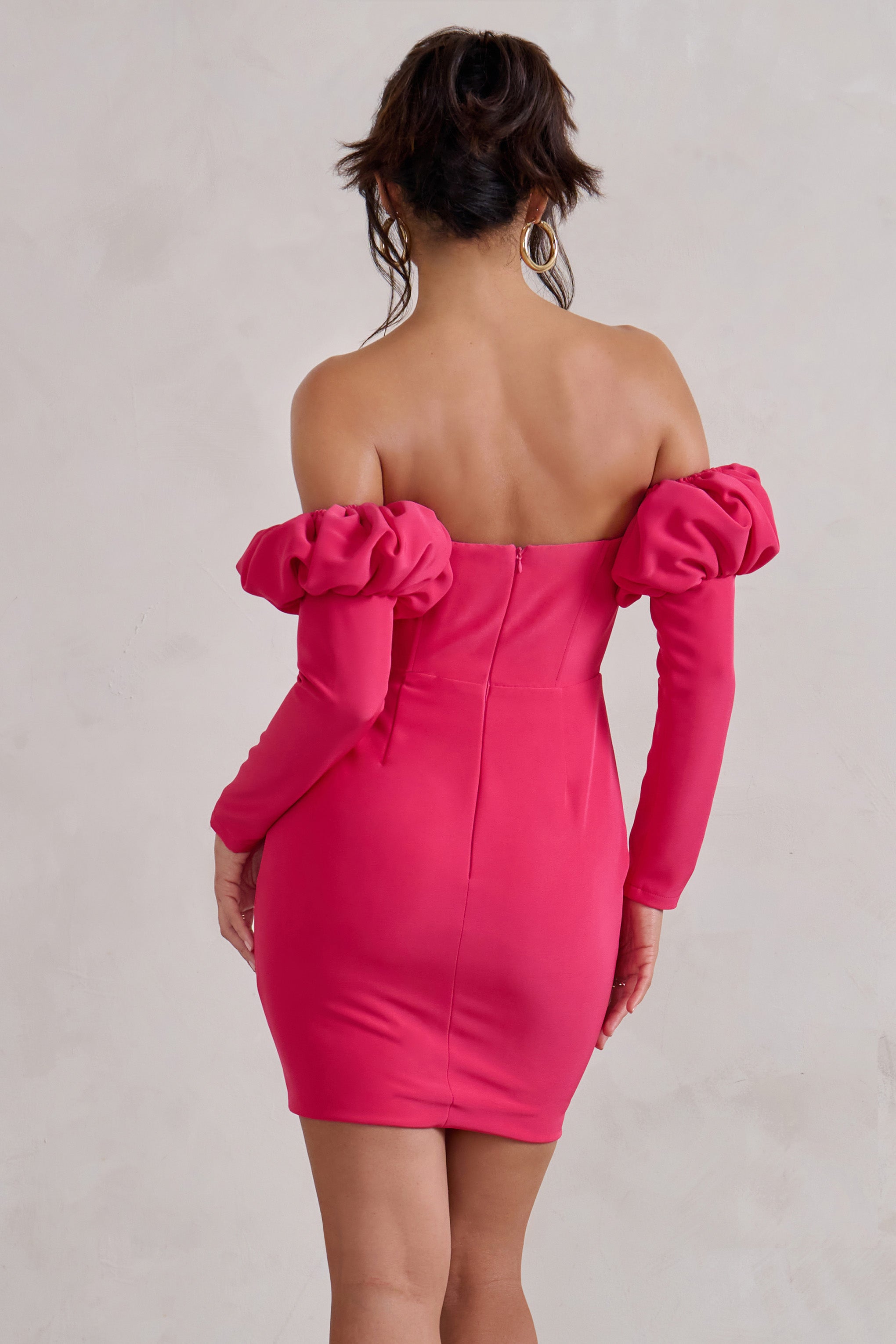 bardot pink dress long sleeve Long Sleeve Draped Bardot Maxi Dress Pink