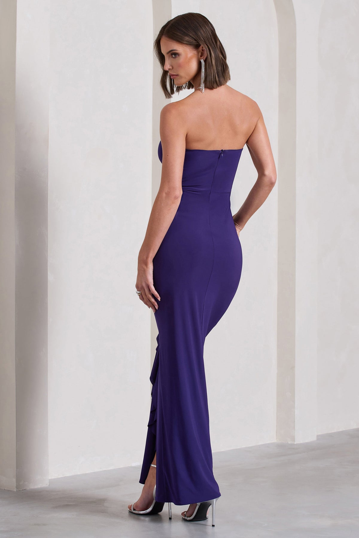 Susan Purple Bandeau Maxi Dress With Ruffled Splits – Club L 