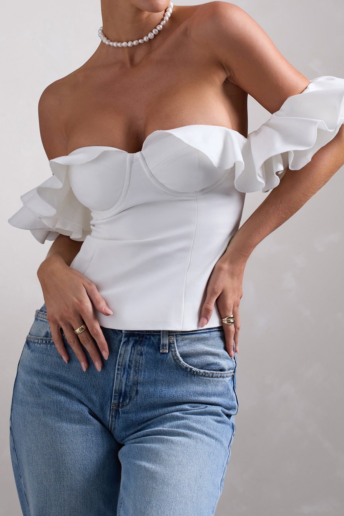 White bardot clearance top with straps