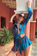 Marisela | Blue Print Satin Flared Sleeve Cropped  Shirt - Club L London - USA