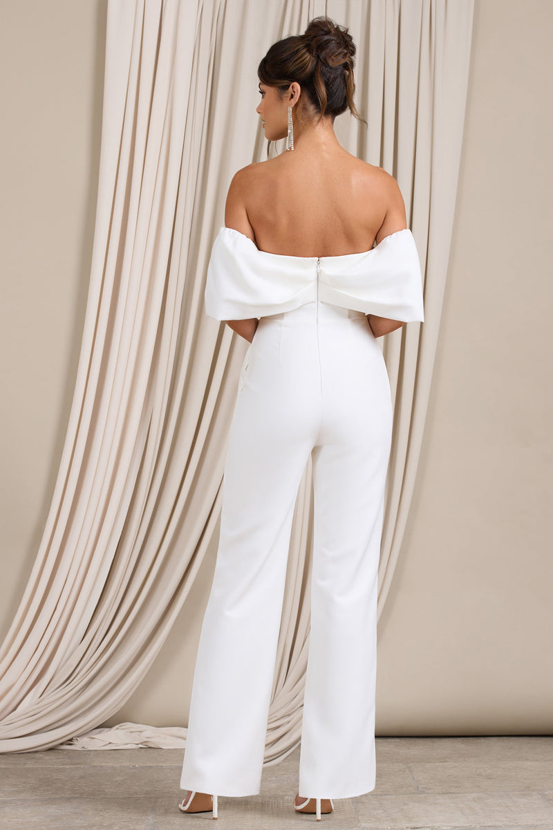 Time Will Tell White Off The Shoulder Wide Leg Jumpsuit – Club L London ...