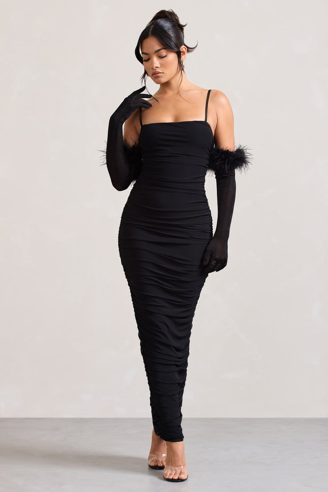 Cindy ” Mesh Ruched Contrast Bodycon Mini Dress ( Black ) – Ale