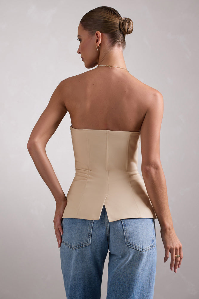 The Carly Ribbed Square Neck Corset Top Pearled Ivory – Golden June