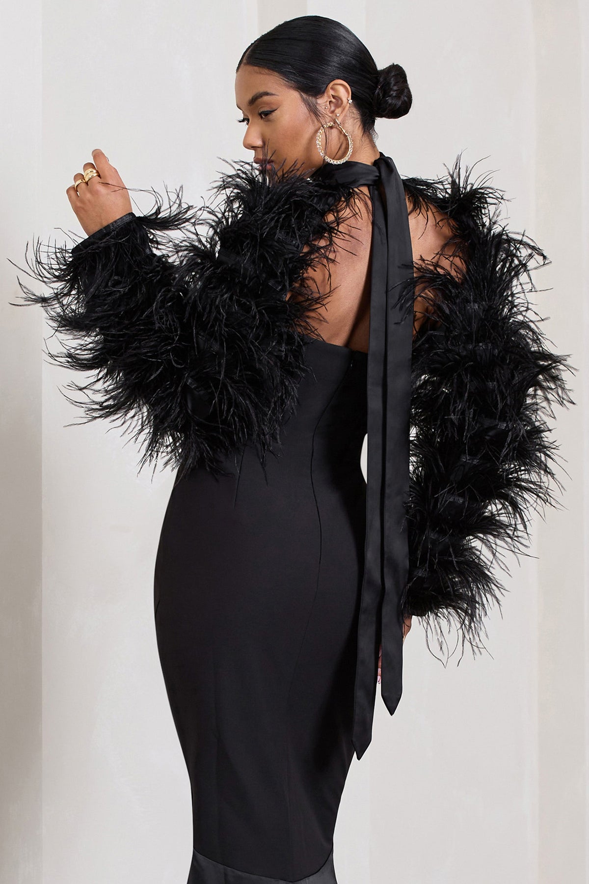 Mademoiselle Black Satin Asymmetric Scarf Neck Backless Maxi Dress – Club L  London - USA