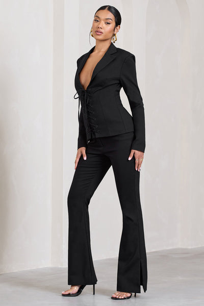 Belica womens casual pants suit trousers black wide-leg high waist