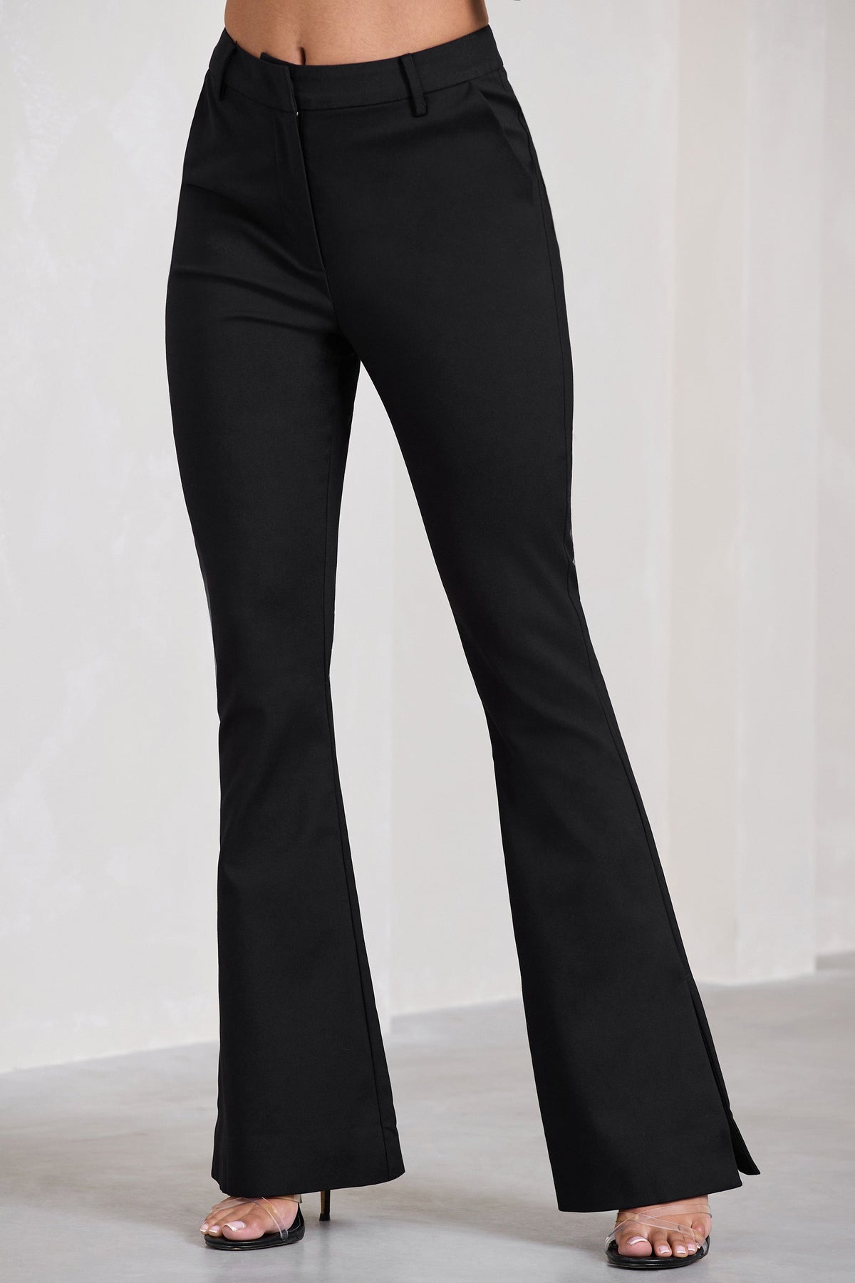 Brianca Black High-Waisted Split Wide-Leg Trousers – Club L London