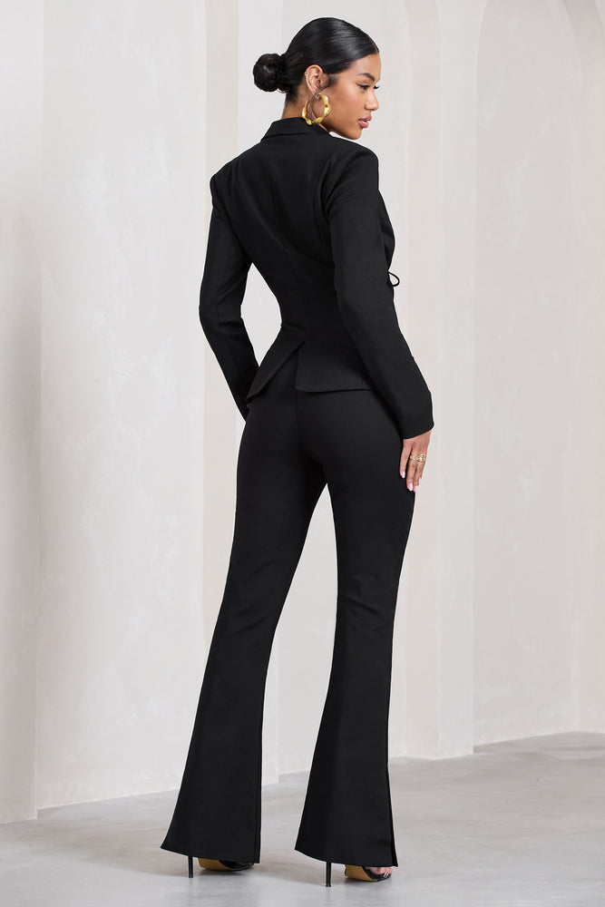 Booked and Busy Black Belted High-Waisted Wide-Leg Pants