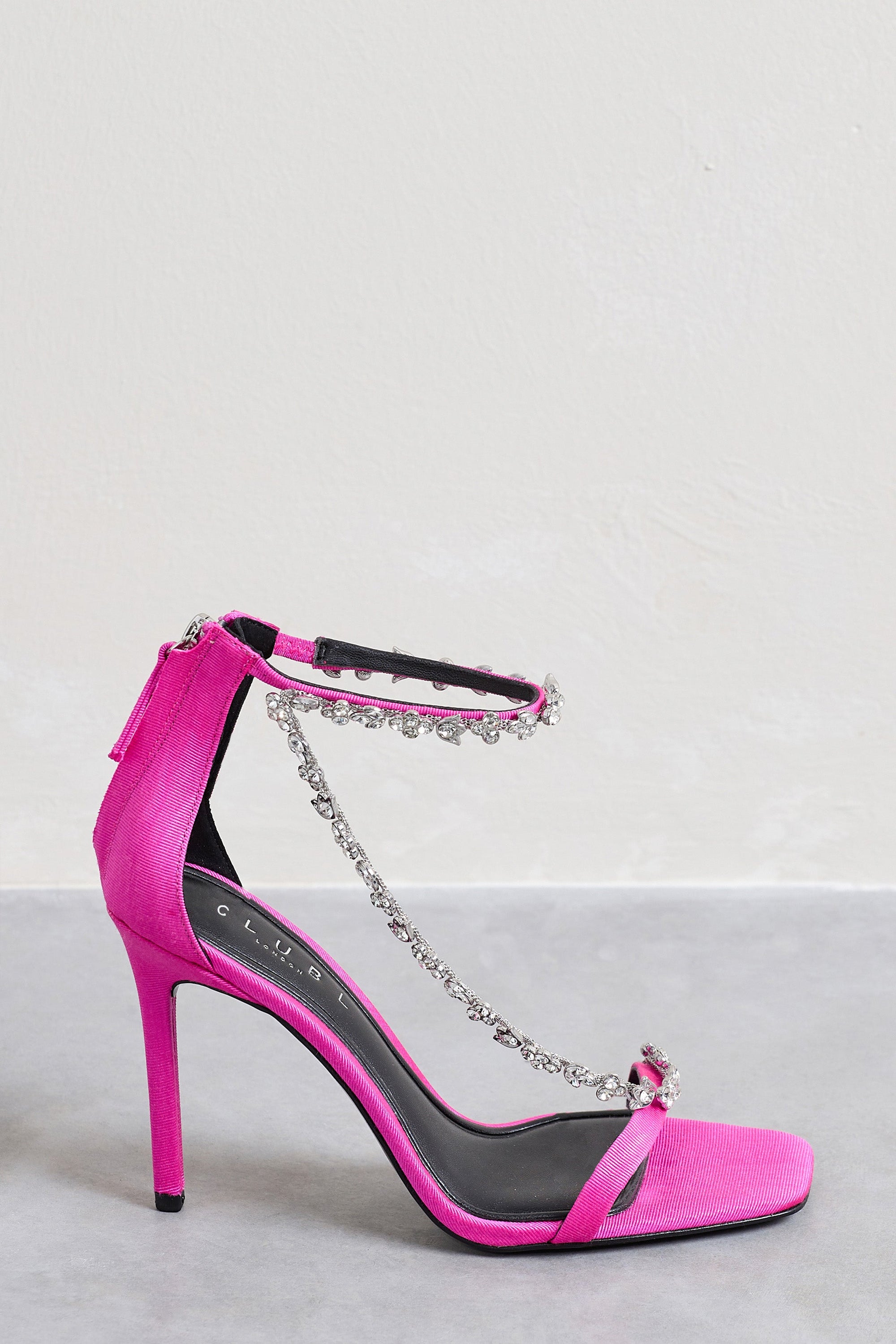 Oh Please | Pink Strappy Heeled Sandals With Diamante Chains - Club L London - USA