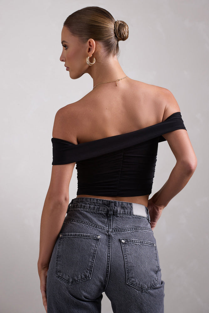 Black bardot crop store top