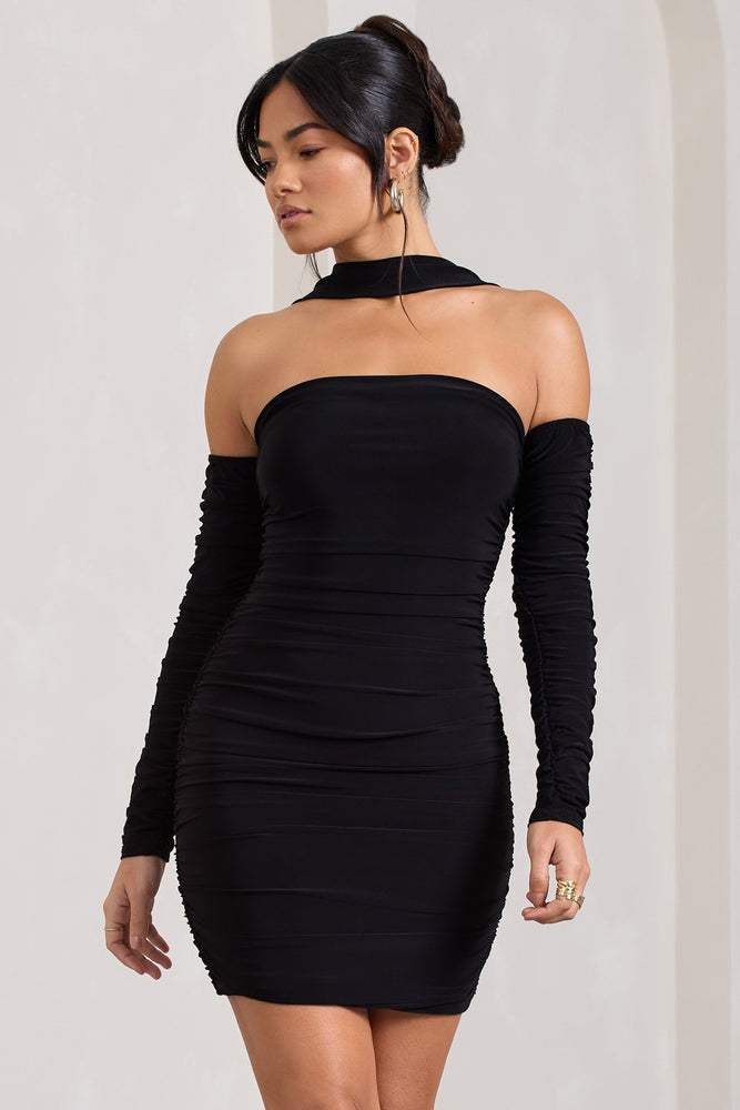 One Shoulder Ruched Dress Sexy Long Sleeve Bag Hip Party - Temu