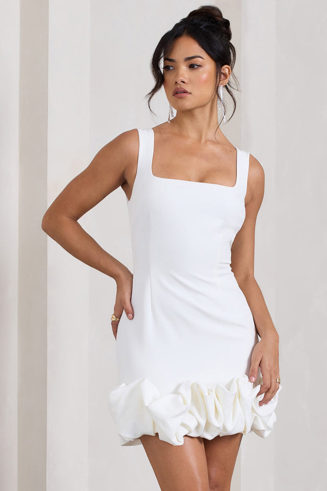 Lucy | White Strappy Mini Dress With Ruffle Trim