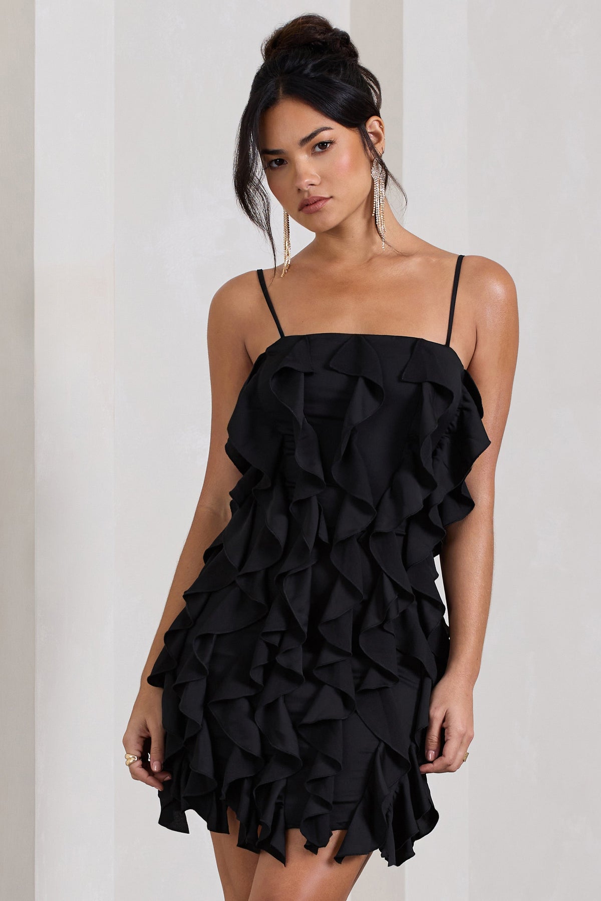 It Girl | Black Bandeau Bodycon Mini Dress With Ruffles - Club L London - USA
