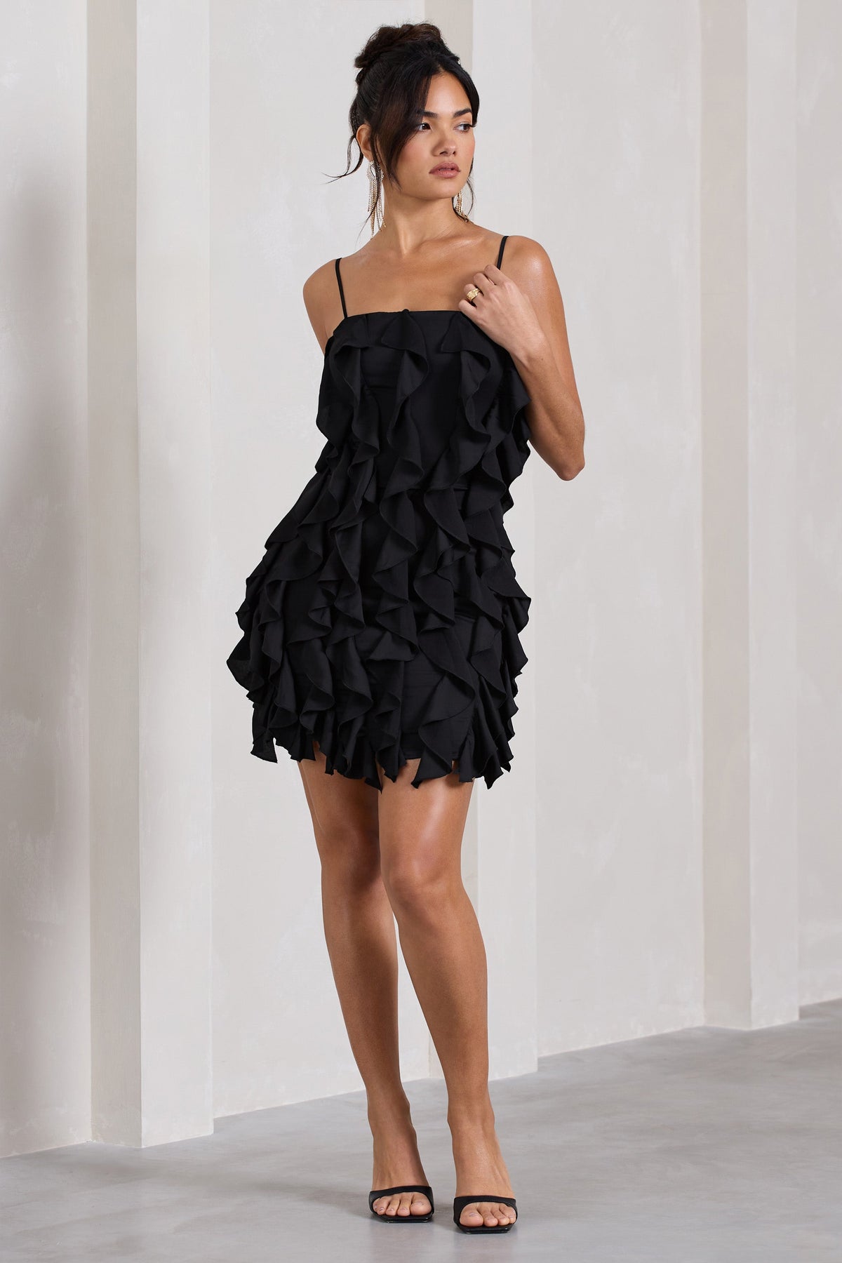 It Girl Black Bandeau Bodycon Mini Dress With Ruffles Club L London - USA It Girl Black Bandeau Bodycon Mini Dress With Ruffles Club L London - USA