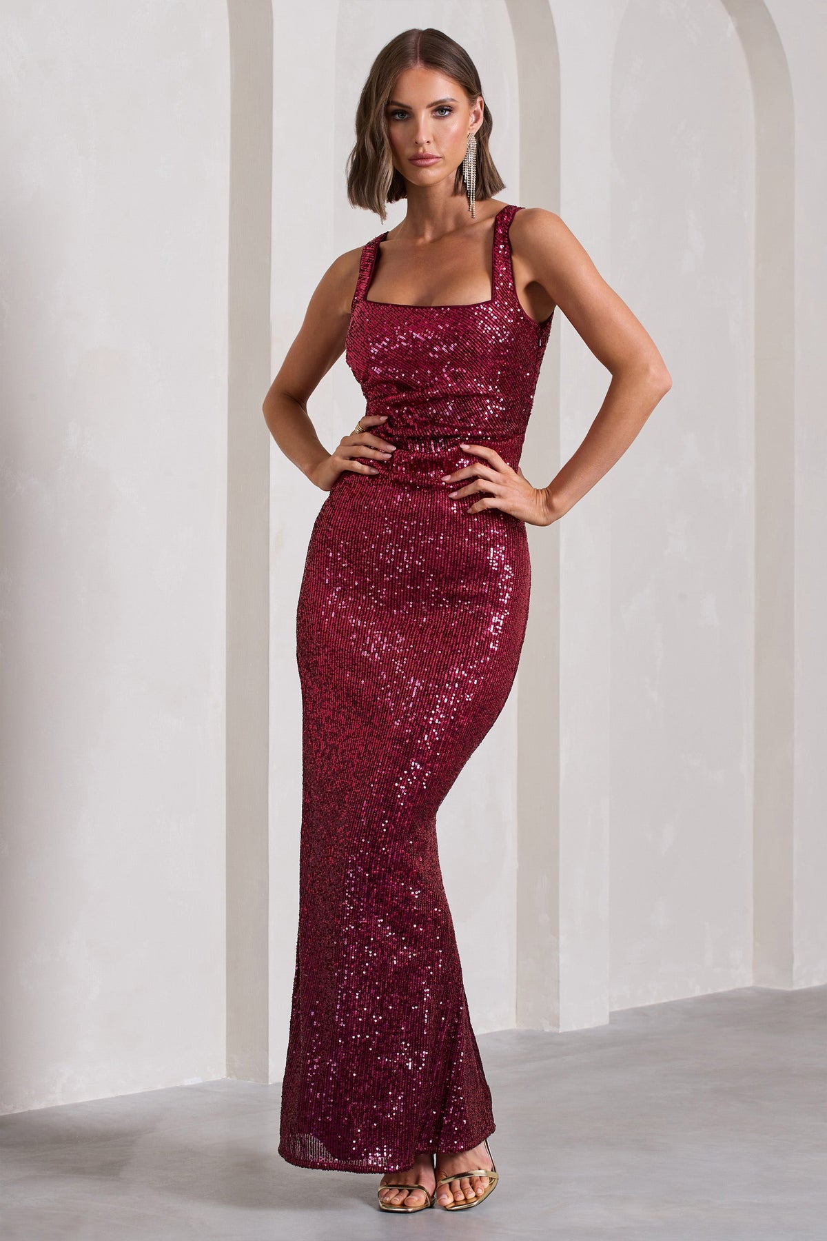 Yvonne Plum Sequin Open-Back Bodycon Maxi Dress Club L London - USA Yvonne Plum Sequin Open-Back Bodycon Maxi Dress Club L London - USA