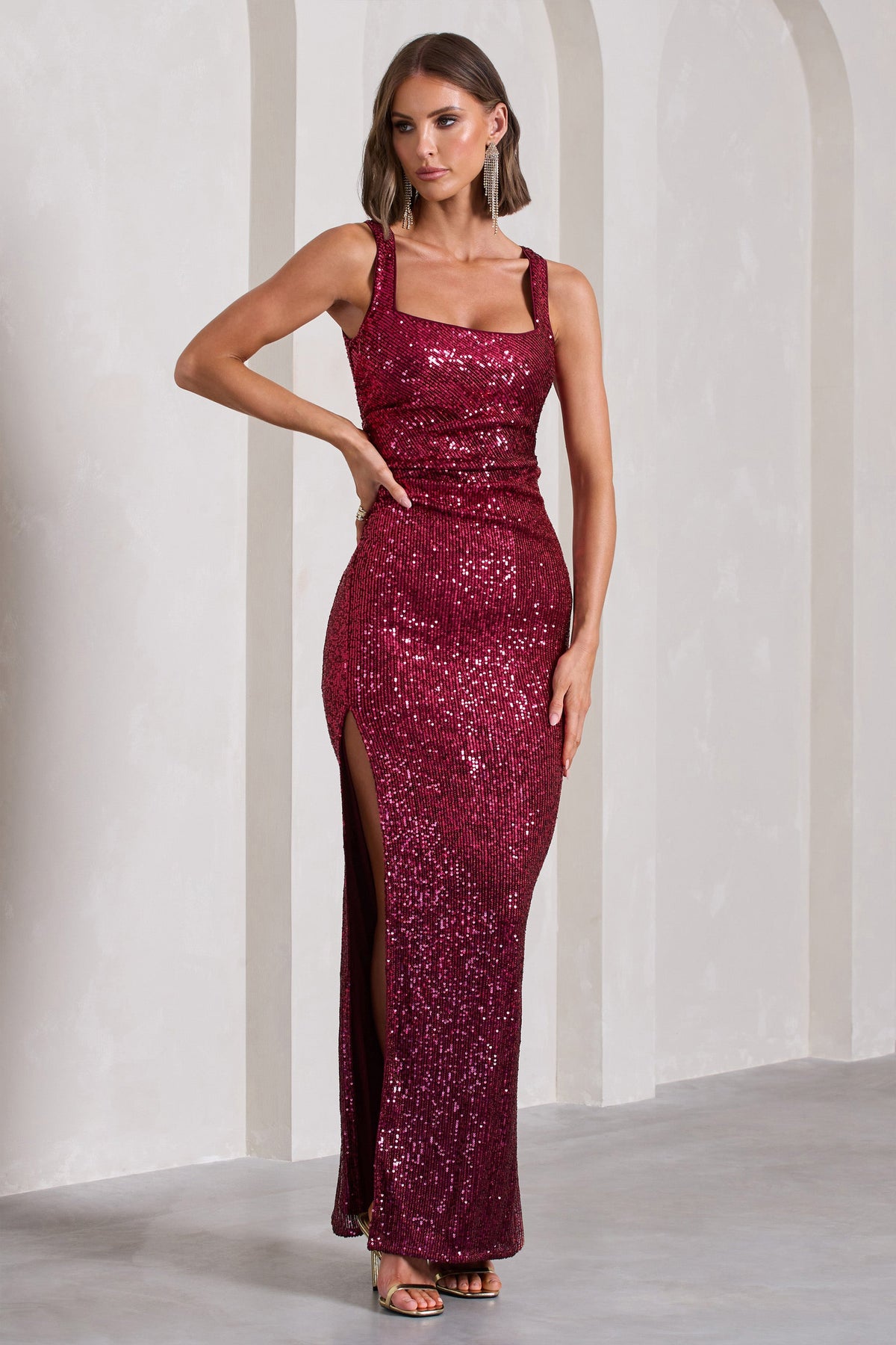 Yvonne Plum Sequin Open-Back Bodycon Maxi Dress Club L London - USA Yvonne Plum Sequin Open-Back Bodycon Maxi Dress Club L London - USA