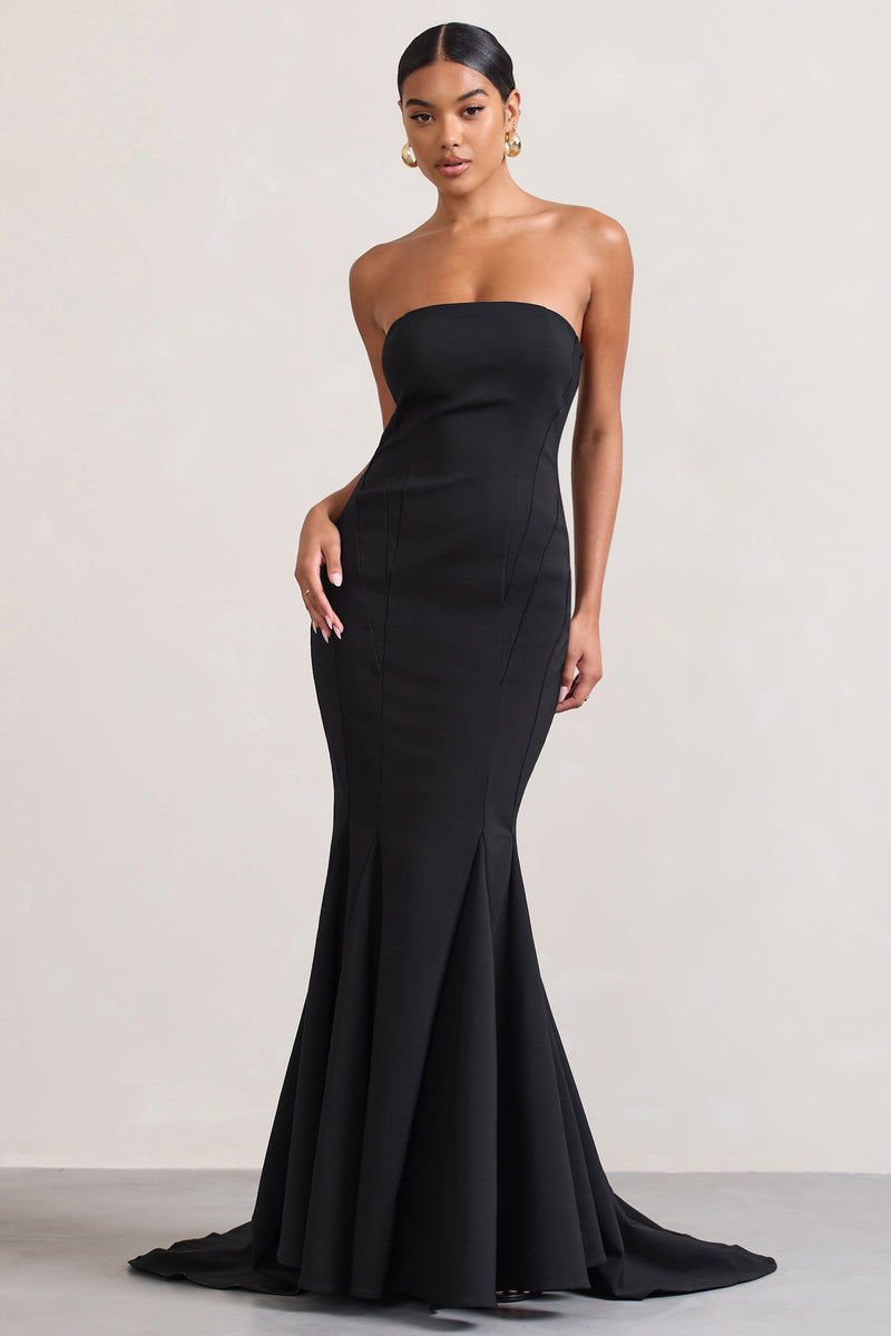 Adored Black Strapless Structured Fishtail Maxi Dress – Club L London - USA