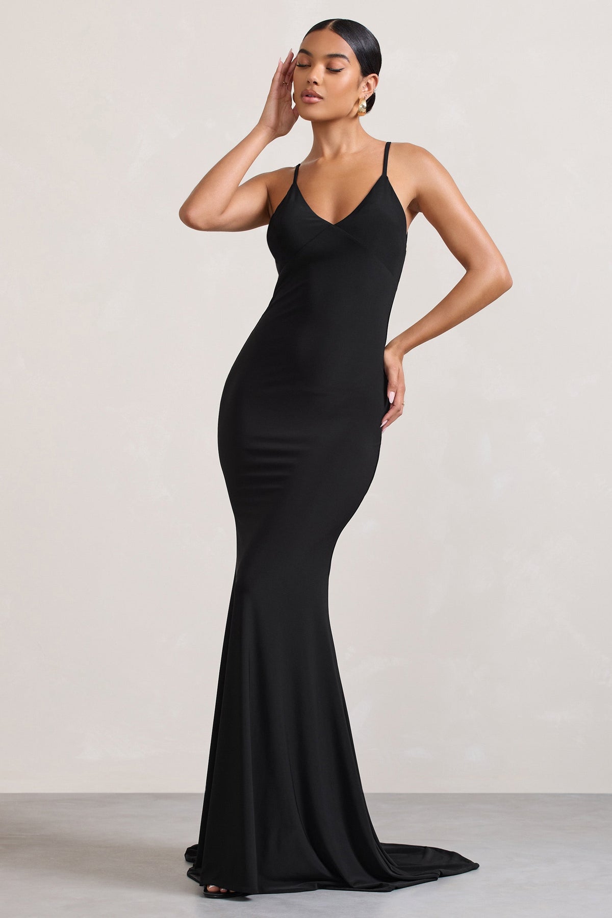Naya Black Strappy V-Neck Fishtail Maxi Dress – Club L London - USA