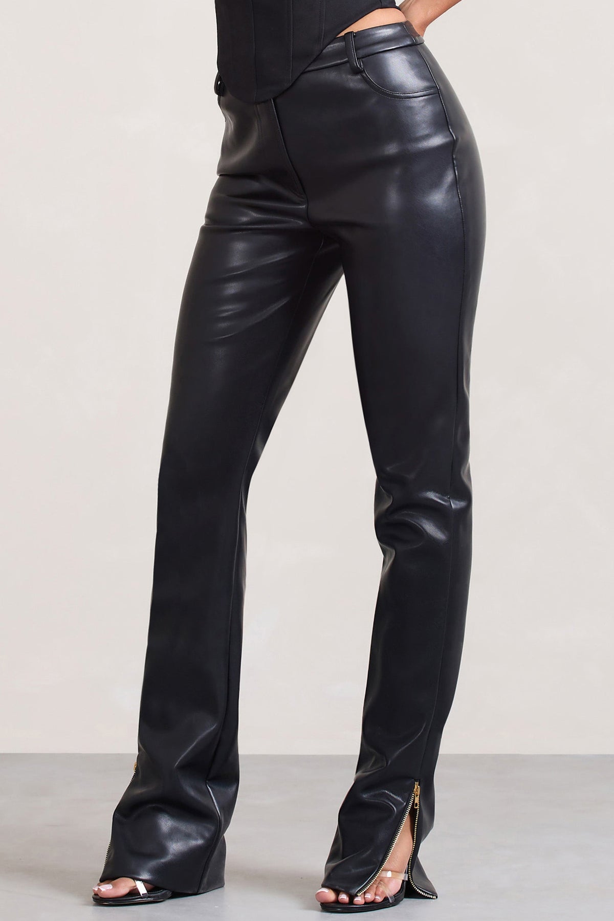 Higher High-Waisted Faux-Leather Flare Pants for Women
