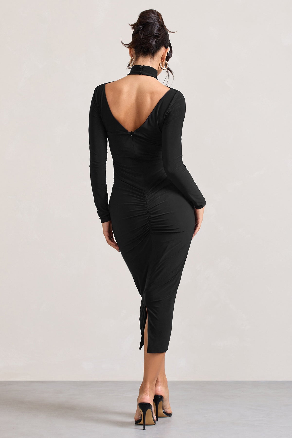 High Hopes | Black Halter-Neck Long-Sleeved Bodycon Midi Dress