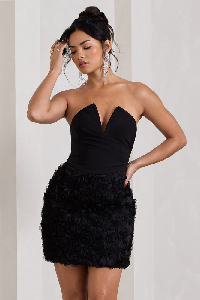 Maya Black Floral Mesh Strapless Mini Dress – Club L London - USA