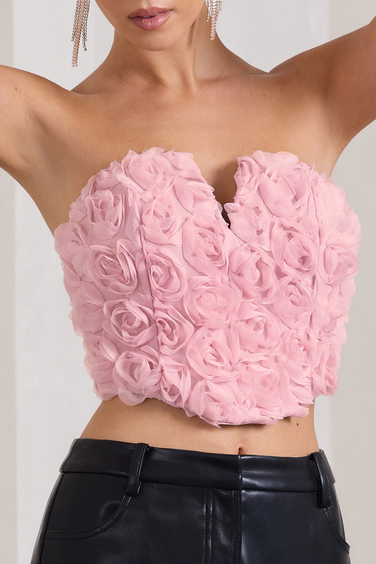 Last Call Strapless Mesh Corset Top (Hot Pink)