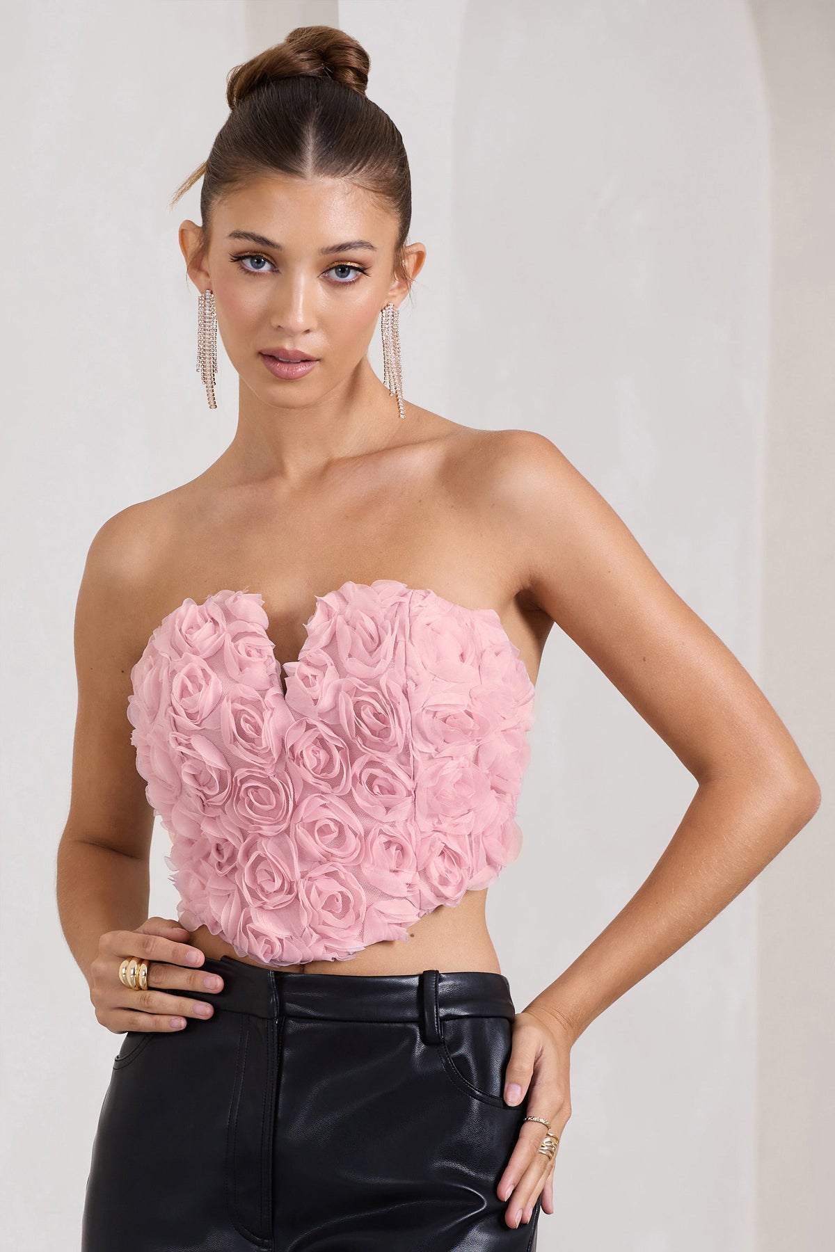 Alicia Blush Pink Floral Mesh Strapless Corset Top