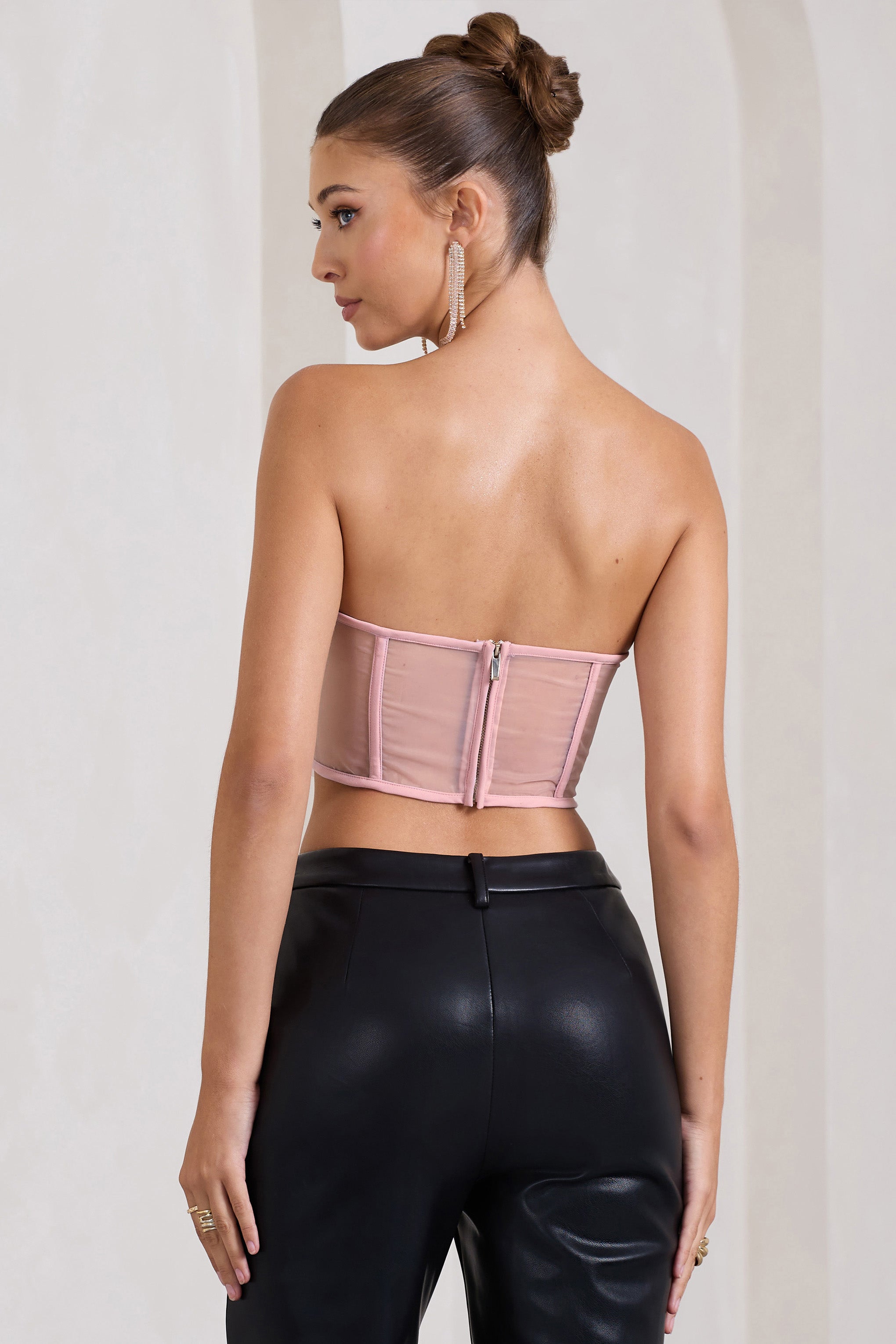 Alicia Blush Pink Floral Mesh Strapless Corset Top – Club L London - USA