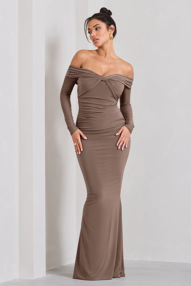 Alex | Mocha Bardot Twist Maxi Dress