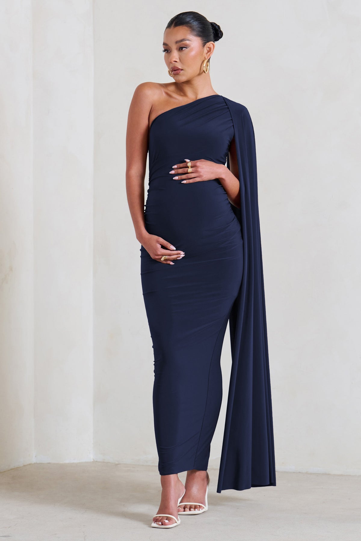 Amaryllis Navy Maternity One Shoulder Maxi Dress with Cape Sleeve – Club L  London - USA