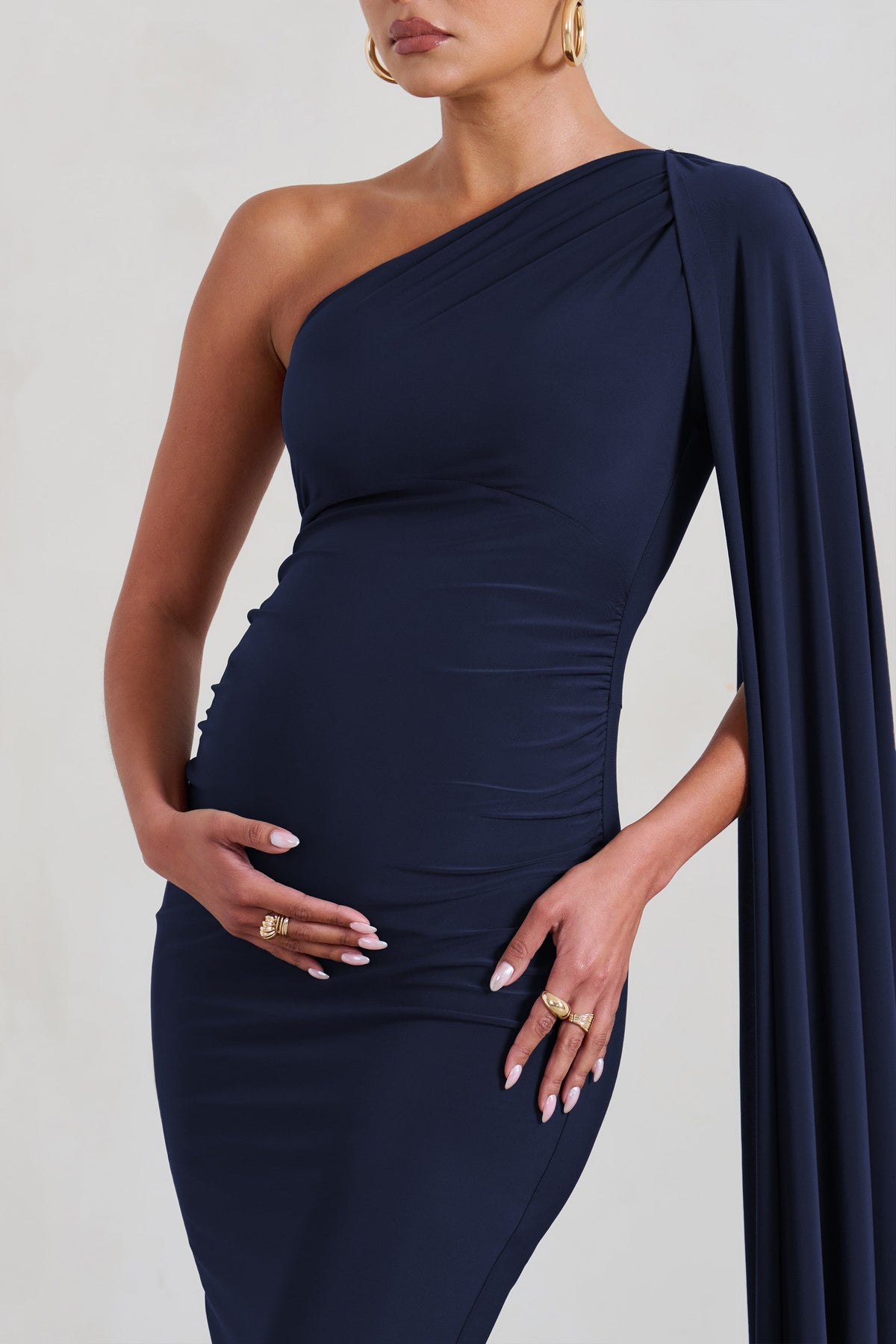 Amaryllis Navy Maternity One Shoulder Maxi Dress with Cape Sleeve – Club L  London - USA