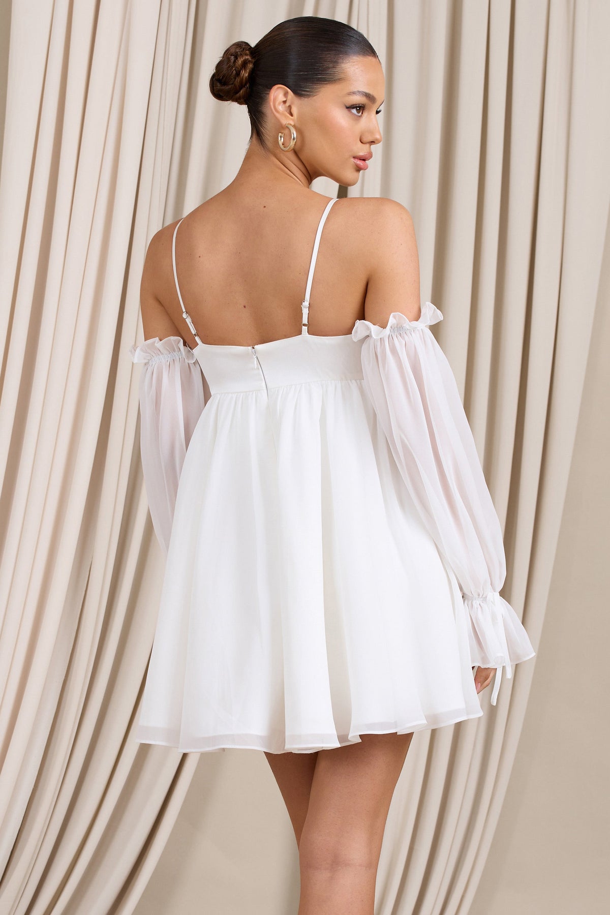 Express Yourself White Floral Print Satin Babydoll Dress