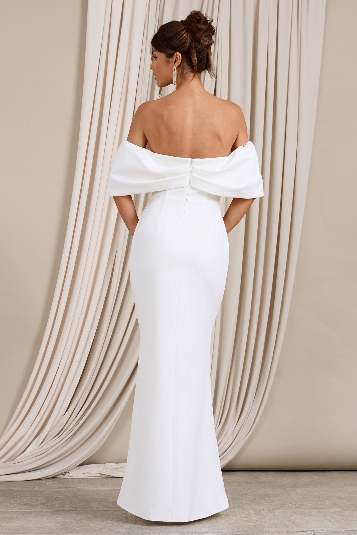 Graces White Structured Bardot Split Maxi Dress – Club L London - USA