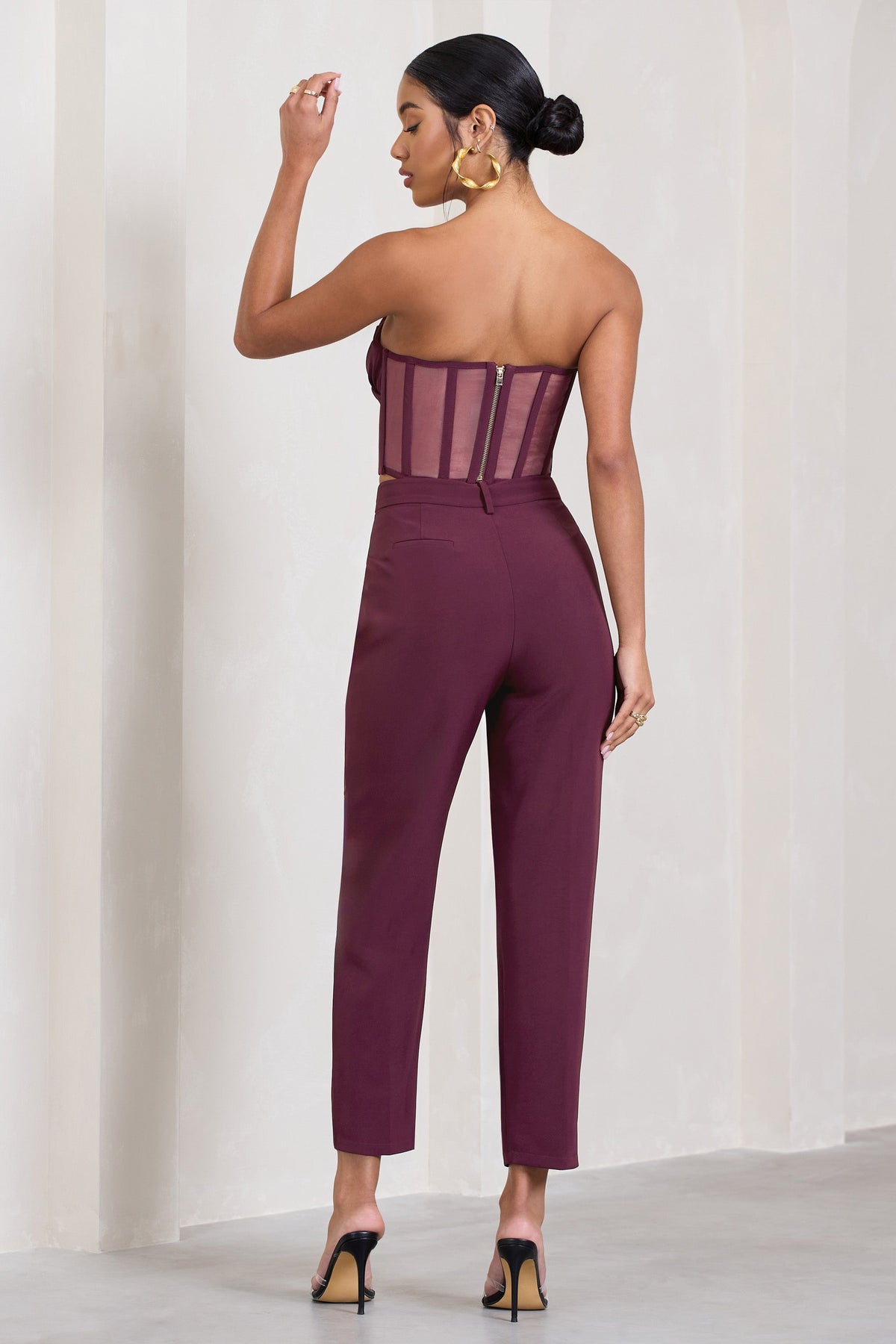 Glossia Fashion Maroon Formal Tapered Cigarette Trousers for Women - 82650