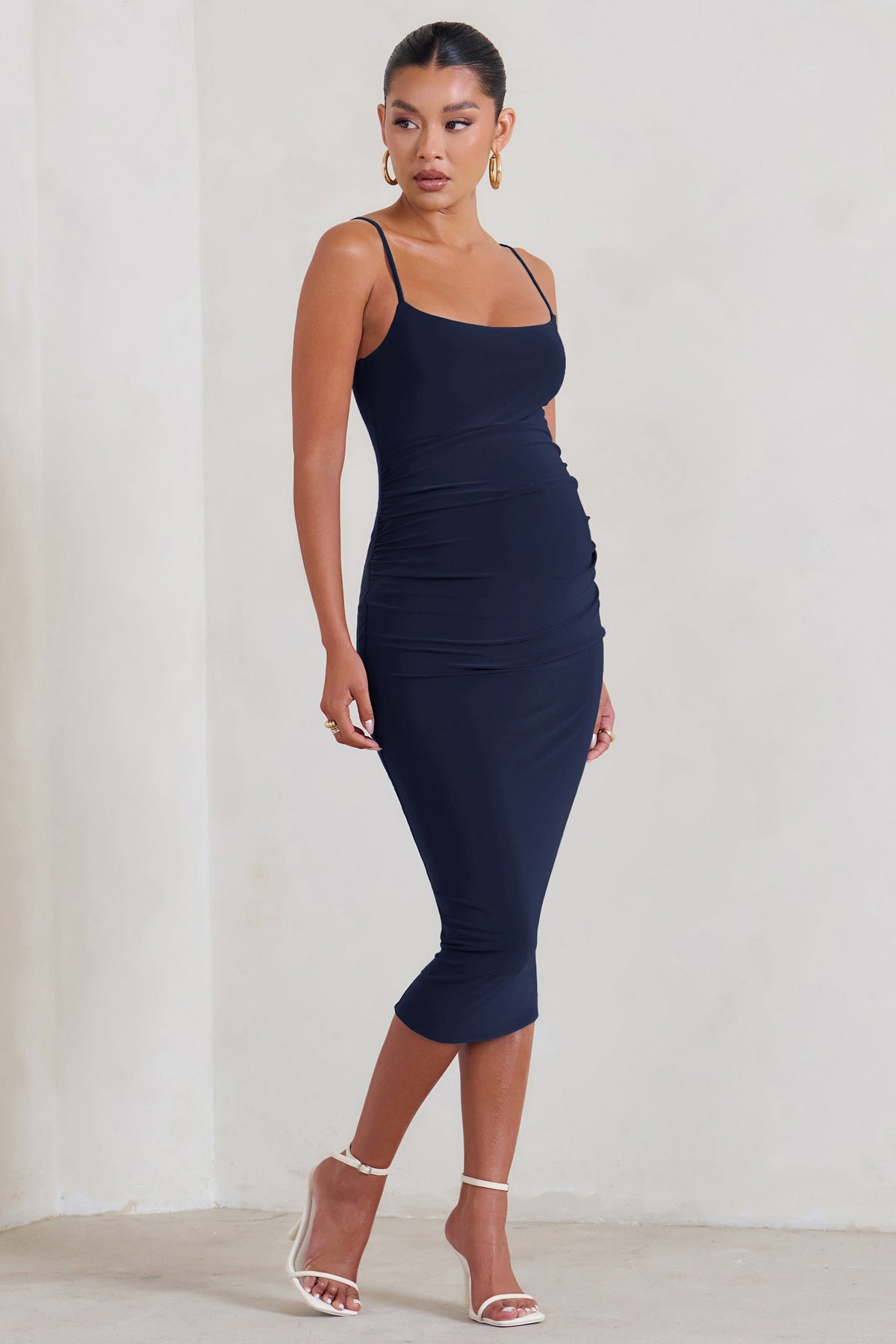 Raquel Navy Maternity Cami Midi Dress With Split – Club L London - USA